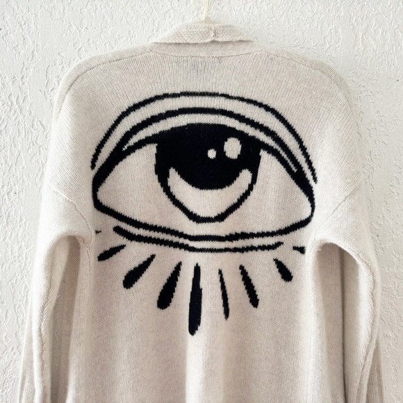 Skull Cashmere Jansen Eye Cardigan Duster Sweater Open Front Long Boho Cream XS - Picture 8 of 13